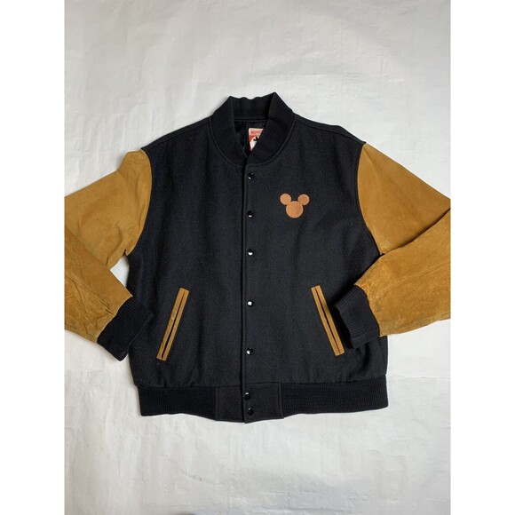 Disney Other - Vintage Walt Disney Studios Leather Wool Bomber Jacket Mickey Mouse M - HTF